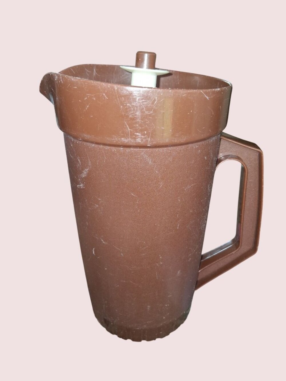 Vintage Brown Plastic  Tupperware Pitcher Handle Push Seal Lid For Drinks 64 Oz•